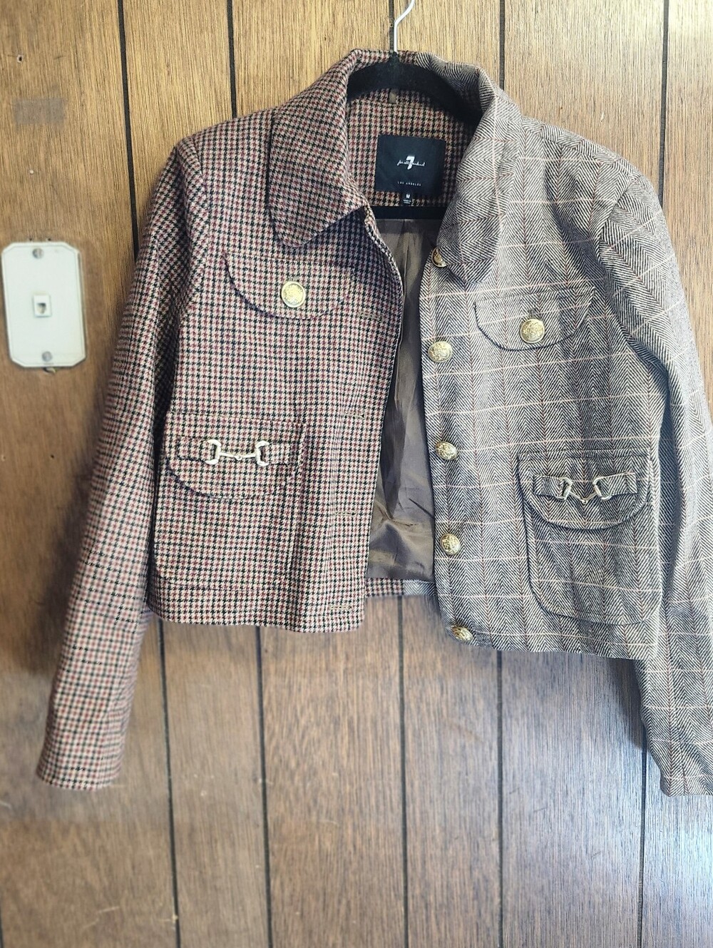 7 For All Mankind Mixed Plaid Cropped Jacket Size M Academia • Preppy • Equestri - Picture 2 of 10